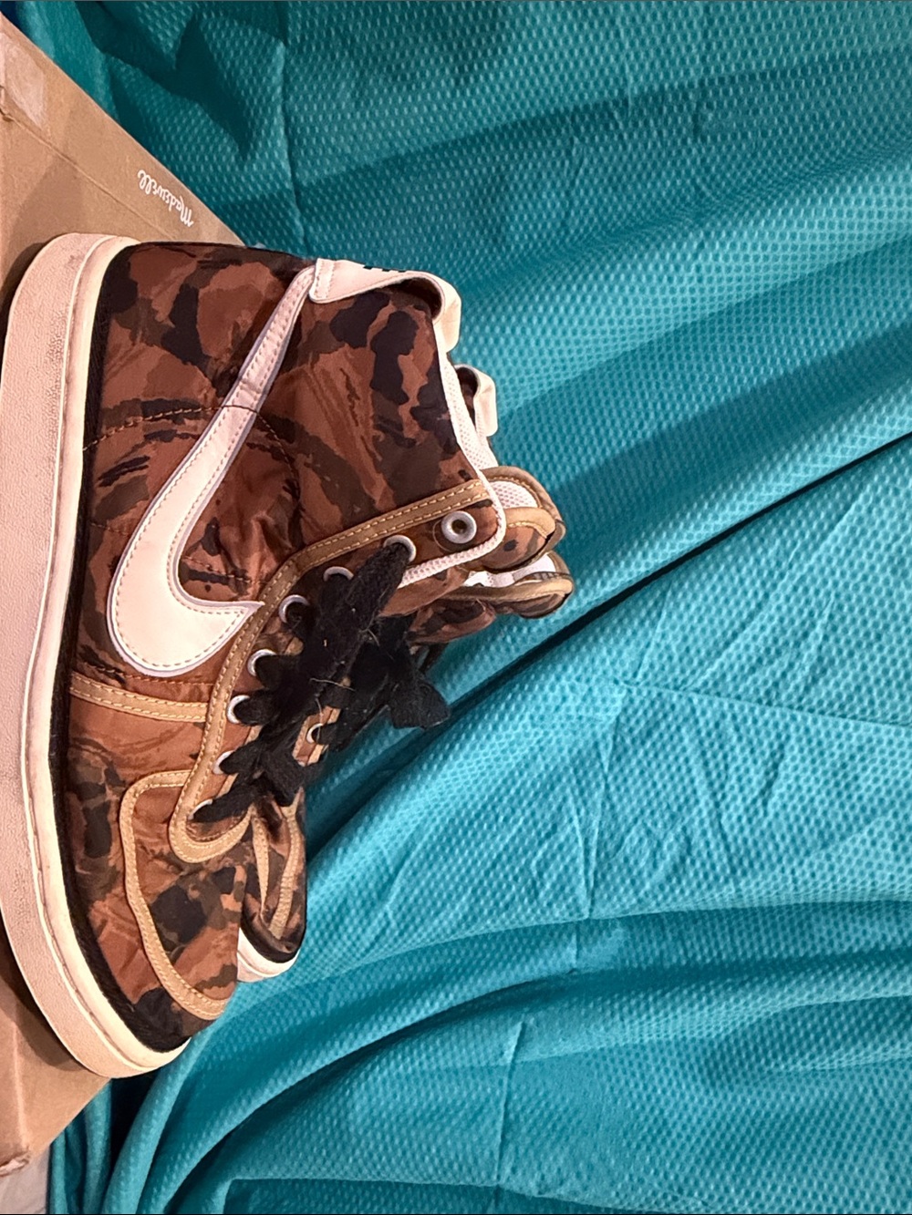 Nike Brown Camo High-Top Sneakers with White Swoosh